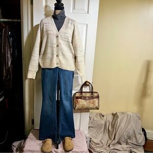 Old Navy Wms Striped Wool Blend Knit Slouchy Space Dyed V Neck Cardigan M